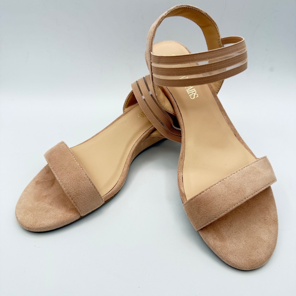 Dream Pairs Womens Nude Faux Suede Low Wedge Sandals Elastic Strap SDPW2417W 8.5